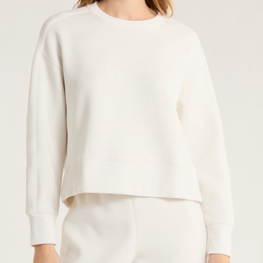 NEW SPANX AirEssentials Lux Crop Crewneck Sweatshirt in Linen